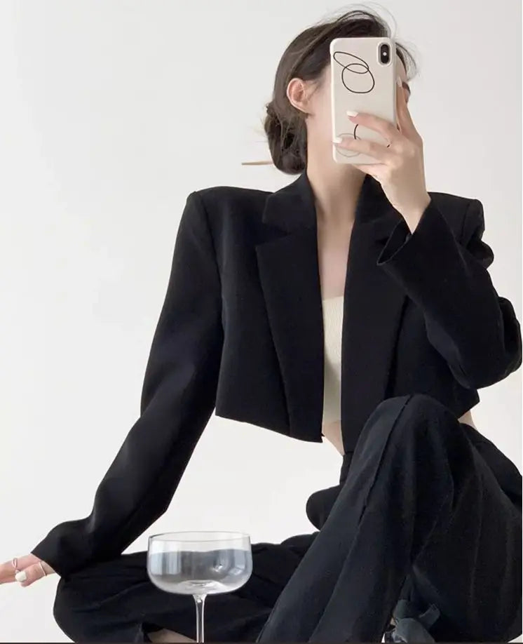 Fashion Women Short Blazer White Basic Jackets Top Elegant Solid Long Sleeve Open Front Coats Casual Short Outwear Office Coat