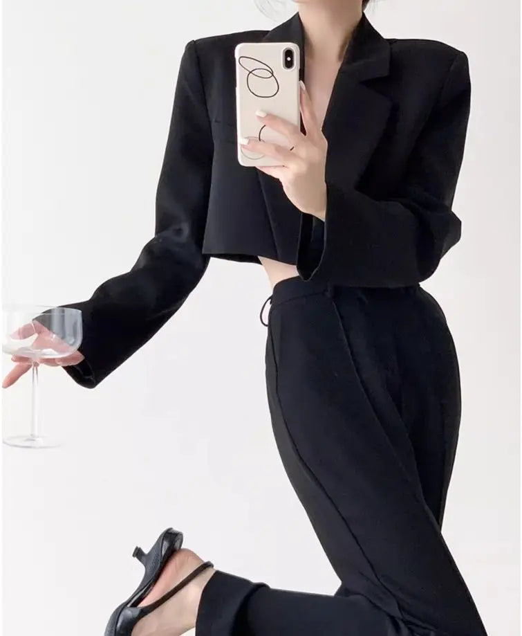 Fashion Women Short Blazer White Basic Jackets Top Elegant Solid Long Sleeve Open Front Coats Casual Short Outwear Office Coat