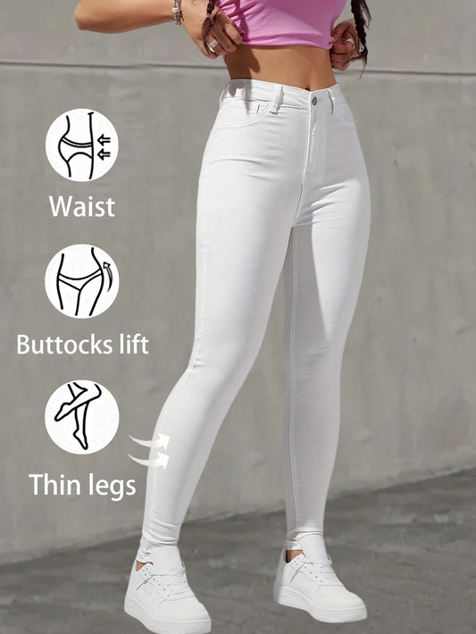 Fashionable and versatile white stretch skinny women's jeans