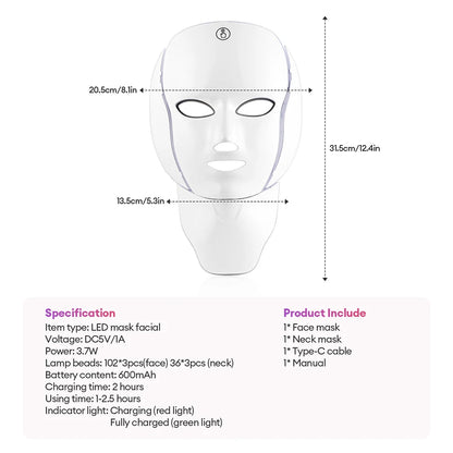 MODERISER LED Face and  Neck Mask ,7 Color Light Therapy