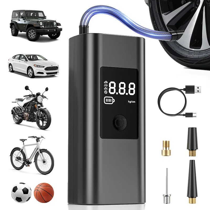 Portable Tire Inflator Air Compressor - 150PSI Cordless Electric Air Pump for Cars, Motorcycles, Bicycles