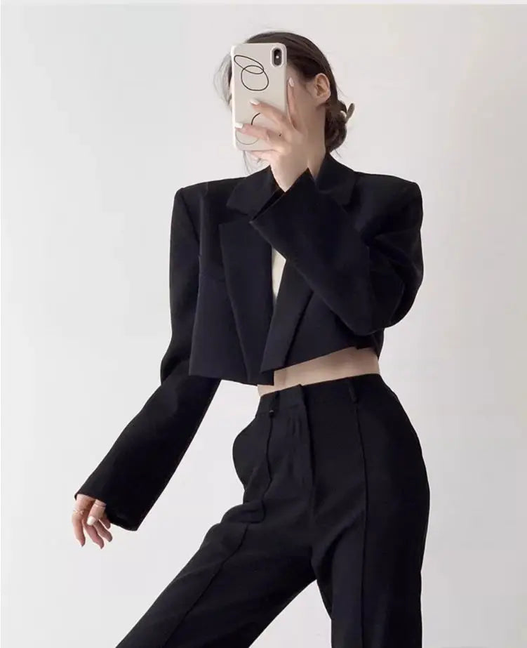 Fashion Women Short Blazer White Basic Jackets Top Elegant Solid Long Sleeve Open Front Coats Casual Short Outwear Office Coat