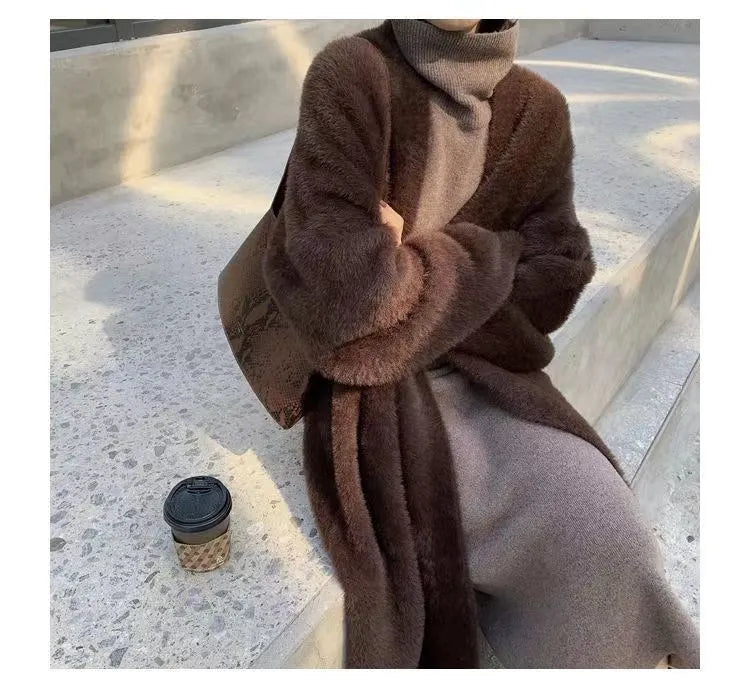 white Long Cardigan for women 2025 new winter clothes Knitted fluffy long sleeve Cashmere sweater coat korean style warm vintage