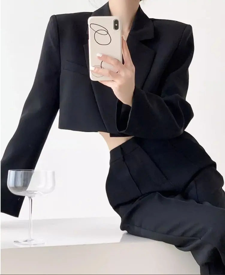 Fashion Women Short Blazer White Basic Jackets Top Elegant Solid Long Sleeve Open Front Coats Casual Short Outwear Office Coat