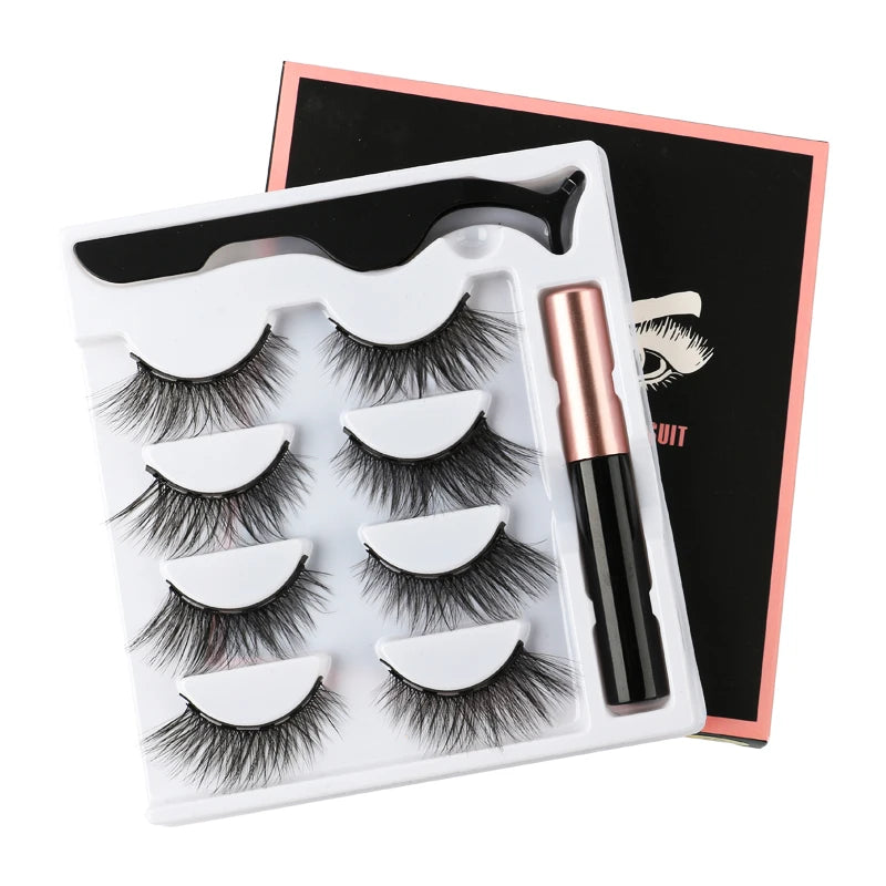 1/3/4 Pairs Magnetic Eyelashes Kit Waterproof Liquid Eyeliner Tweezers Soft Faux Cils Fluffy False Eyelashes Makeup Set Tool Hot