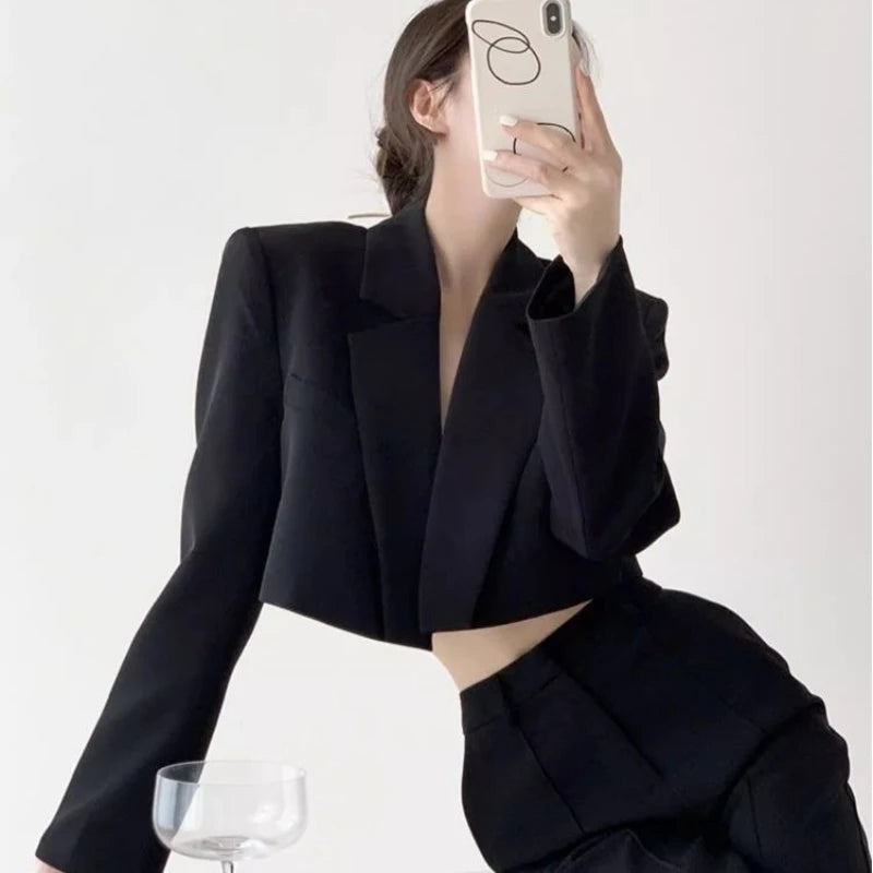 Fashion Women Short Blazer White Basic Jackets Top Elegant Solid Long Sleeve Open Front Coats Casual Short Outwear Office Coat