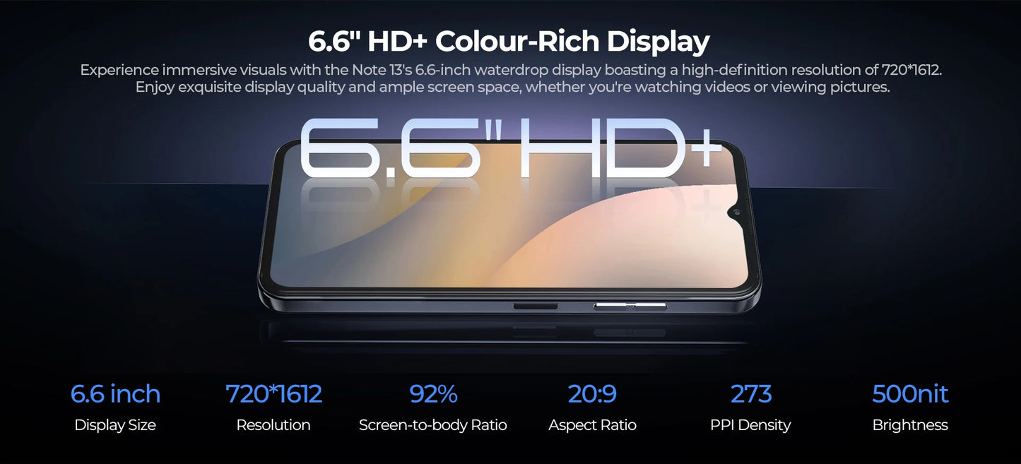 HOTWAV Note 13 Mobile Phone 6.6'' HD+ 90Hz Display 4GB 128GB Octa-Core Smartphone 50MP 5160mAh Android 13 Cellphone