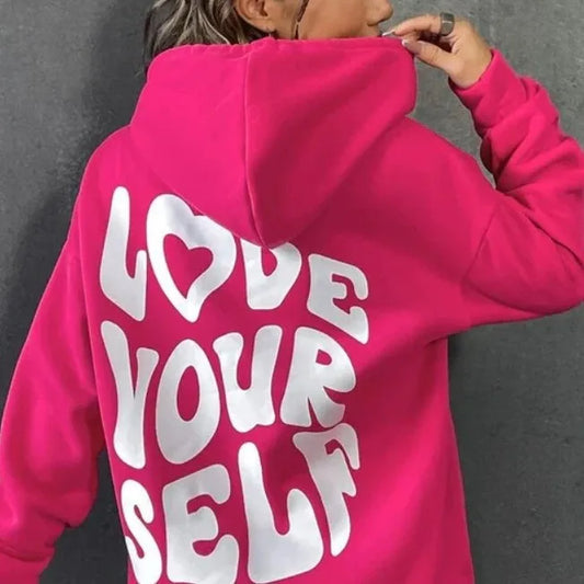 Women's Drop Shoulder Fleece Hoodie with New Back Letter Print