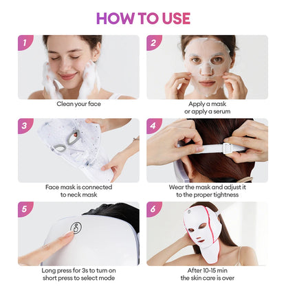 MODERISER LED Face and  Neck Mask ,7 Color Light Therapy