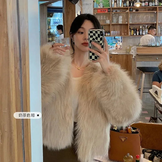 Faux Fur Coat Womens Clothing 2025 New Fashion Casual Imitation Fox Fur Coat Female  Short Loose Comfortable Winter Jacket