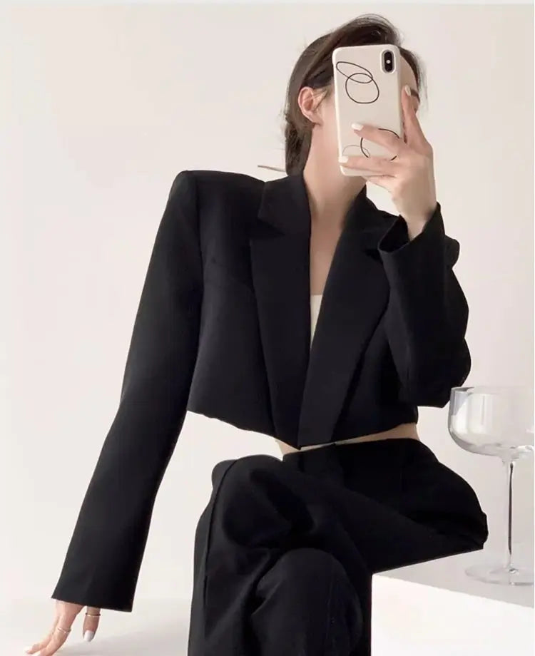 Fashion Women Short Blazer White Basic Jackets Top Elegant Solid Long Sleeve Open Front Coats Casual Short Outwear Office Coat