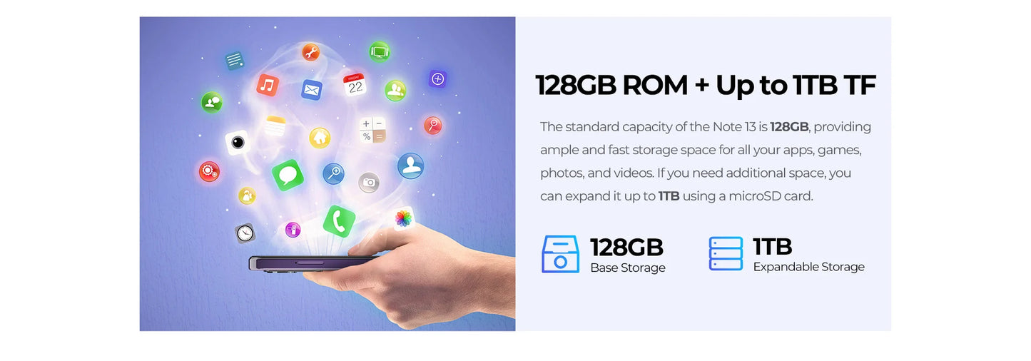 HOTWAV Note 13 Mobile Phone 6.6'' HD+ 90Hz Display 4GB 128GB Octa-Core Smartphone 50MP 5160mAh Android 13 Cellphone