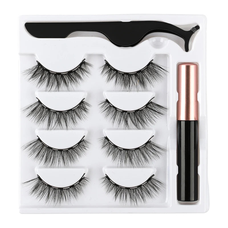 1/3/4 Pairs Magnetic Eyelashes Kit Waterproof Liquid Eyeliner Tweezers Soft Faux Cils Fluffy False Eyelashes Makeup Set Tool Hot