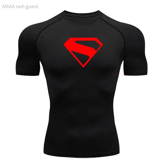 2025 Men's T-shirt Short sleeve Gym Compression Shirt Black Sports Top Quick Dry Sweat Sun Protection Sportswear MMA rash guard