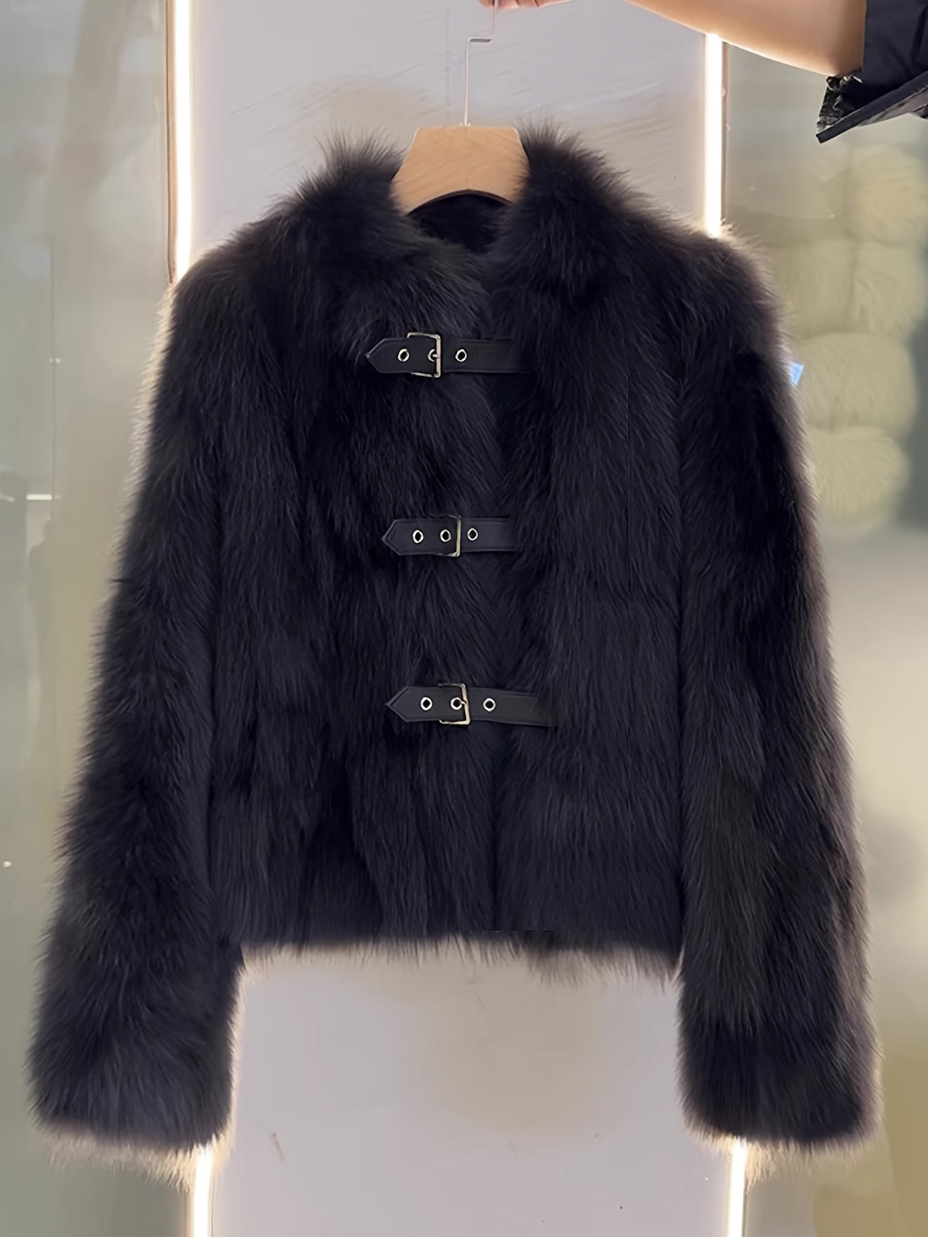 Women's Luxury Plush Fur Coat - White Fox-like Fur Jacket with Single-Button Front Closure, H-Line Silhouette & Beltless Design | Winter Warmth, Loose Fit Long Sleeve Winter Coat for Fall/Winter | Solid Color (No Pattern) | H