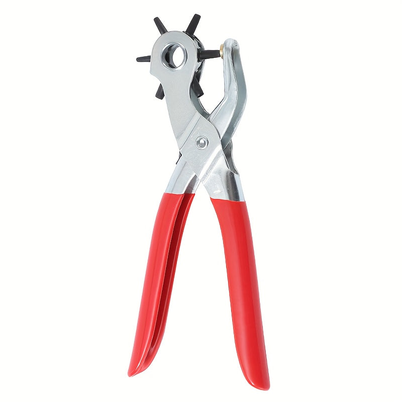 1pc Heavy-Duty Faux Leather Belt Hole Punch Pliers – Rotary Steel Hand Tool with Red Rubberized Grip for Belts, Sewing Projects & Crafting – Perfect Gift for DIY Enthusiasts, Faux Leather Hole Punch Tool