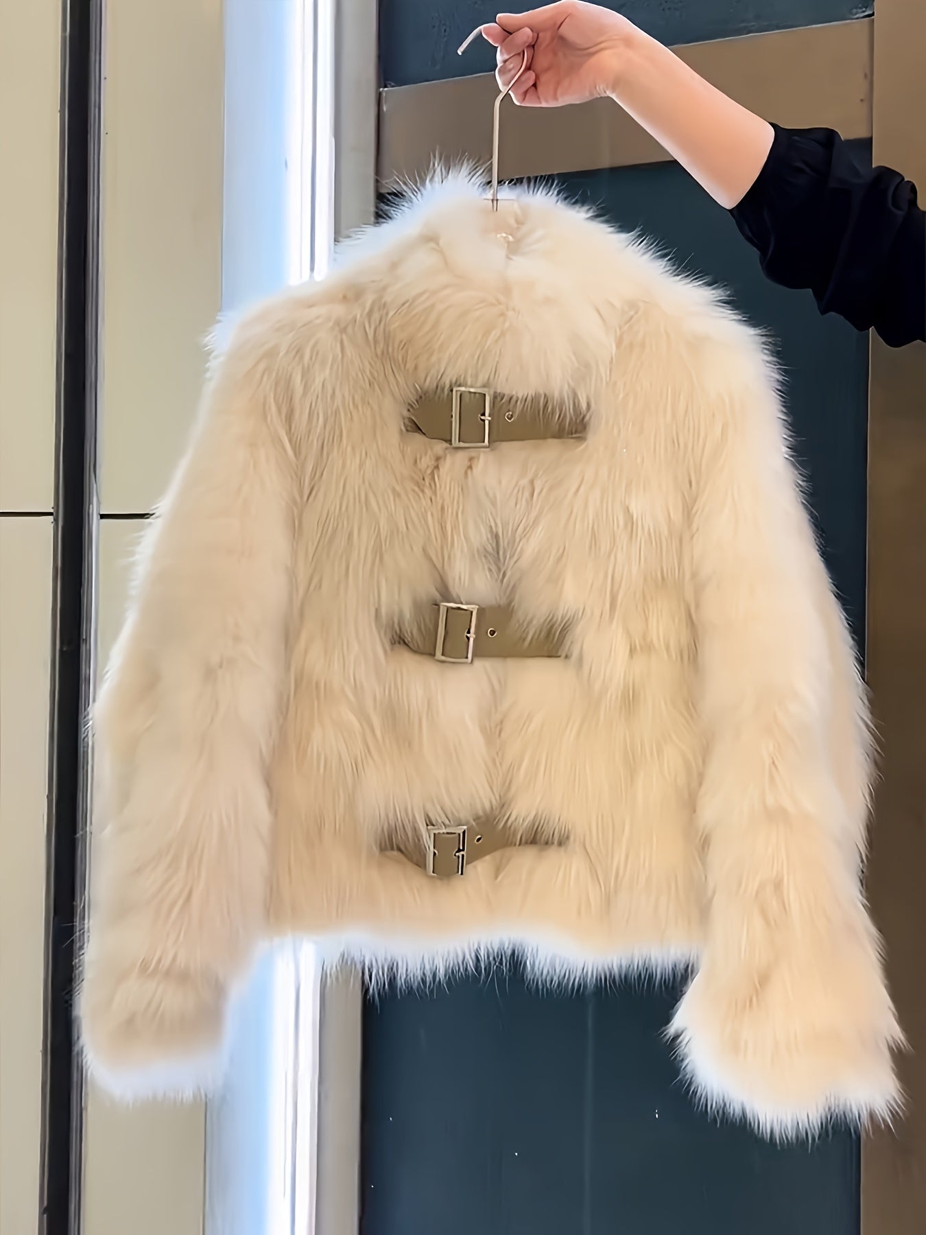 Women's Luxury Plush Fur Coat - White Fox-like Fur Jacket with Single-Button Front Closure, H-Line Silhouette & Beltless Design | Winter Warmth, Loose Fit Long Sleeve Winter Coat for Fall/Winter | Solid Color (No Pattern) | H