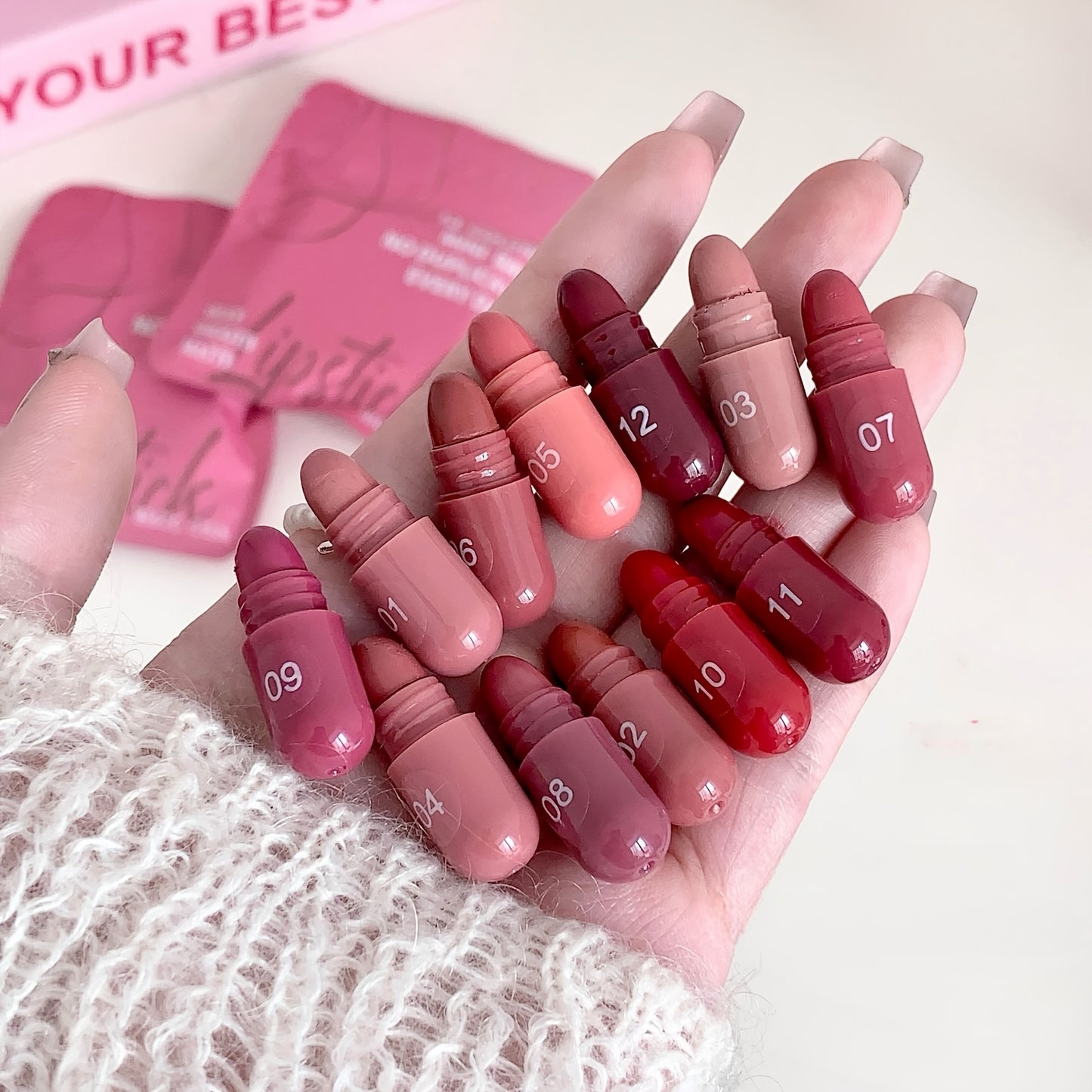 12-Color Capsule Lipstick Set - Long-Lasting Matte Finish, Non-Fading, Plant-Based Squalane, Ideal for Daily Use & Gifting, Includes 12 Vibrant Shades (Red, Orange, Yellow, Green, Blue, Purple, Pink, Black, White, Brown, Beig