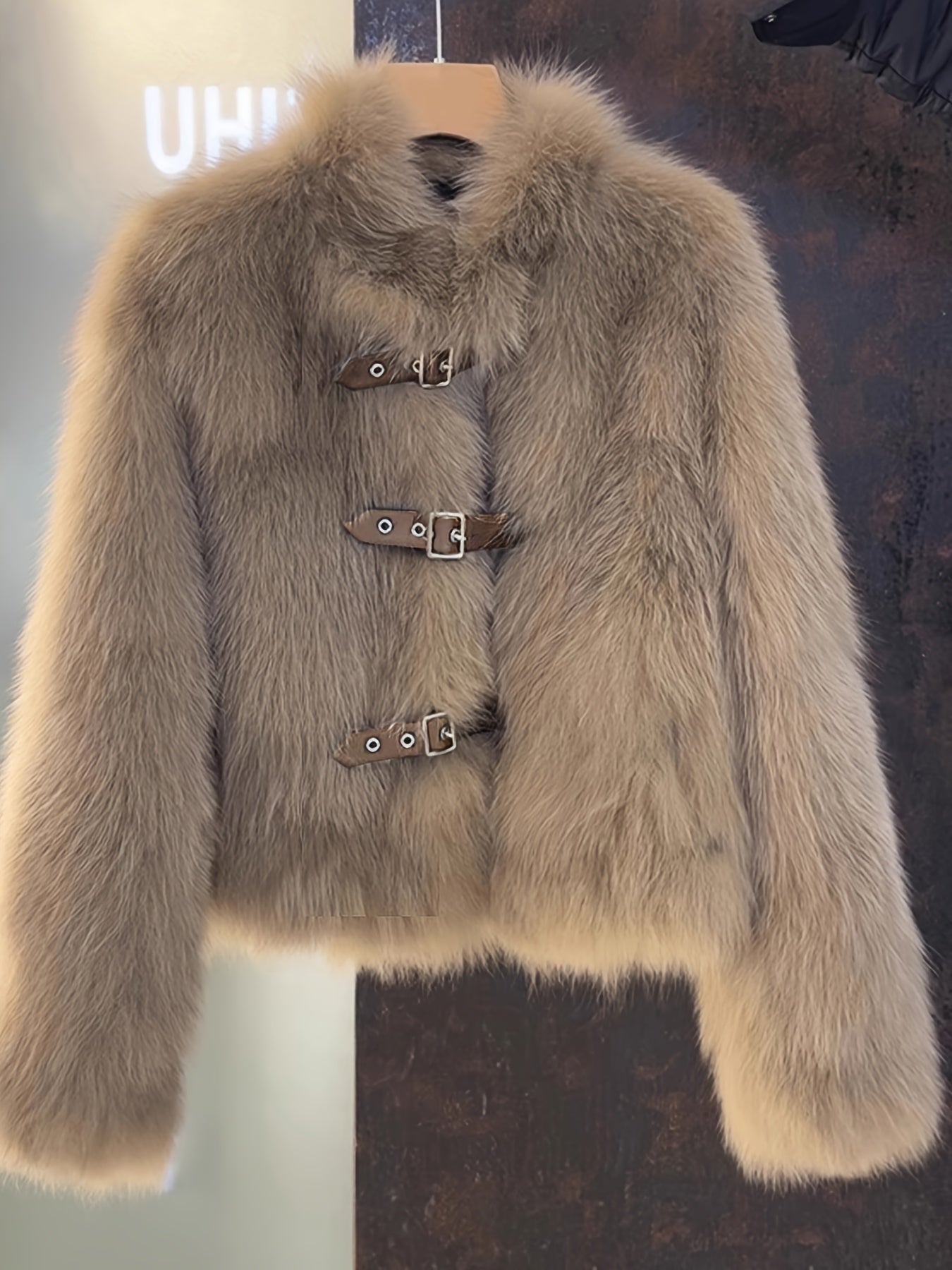 Women's Luxury Plush Fur Coat - White Fox-like Fur Jacket with Single-Button Front Closure, H-Line Silhouette & Beltless Design | Winter Warmth, Loose Fit Long Sleeve Winter Coat for Fall/Winter | Solid Color (No Pattern) | H