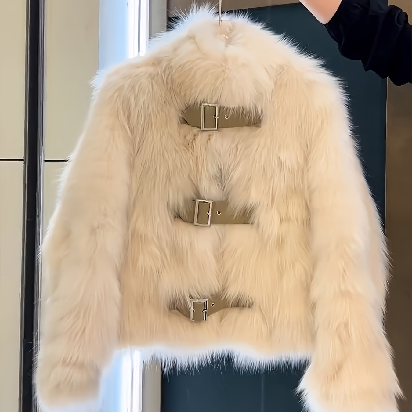 Women's Luxury Plush Fur Coat - White Fox-like Fur Jacket with Single-Button Front Closure, H-Line Silhouette & Beltless Design | Winter Warmth, Loose Fit Long Sleeve Winter Coat for Fall/Winter | Solid Color (No Pattern) | H