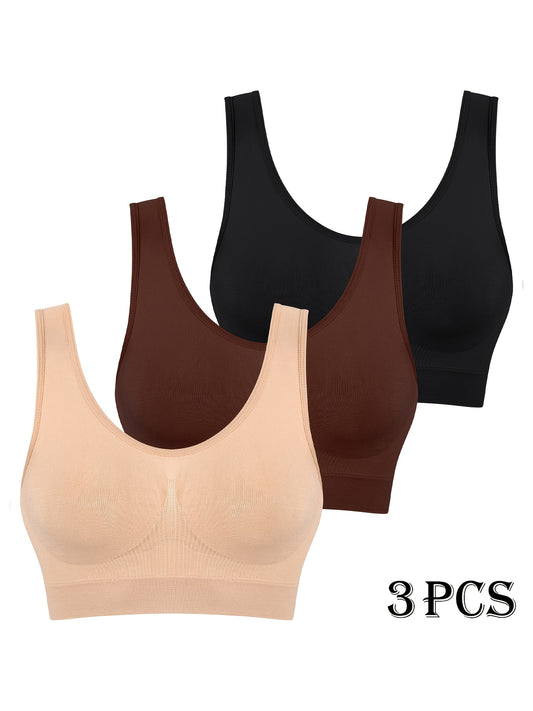 3pcs Women's Seamless High-Impact Sports Bras - No Padding Lightweight Breathable Mesh, High Elasticity for Gym Yoga Running, Brown Multi-Color Options, Impactresistant Underwear, Sleek Bra Design, Highelasticity Fabric, Acti