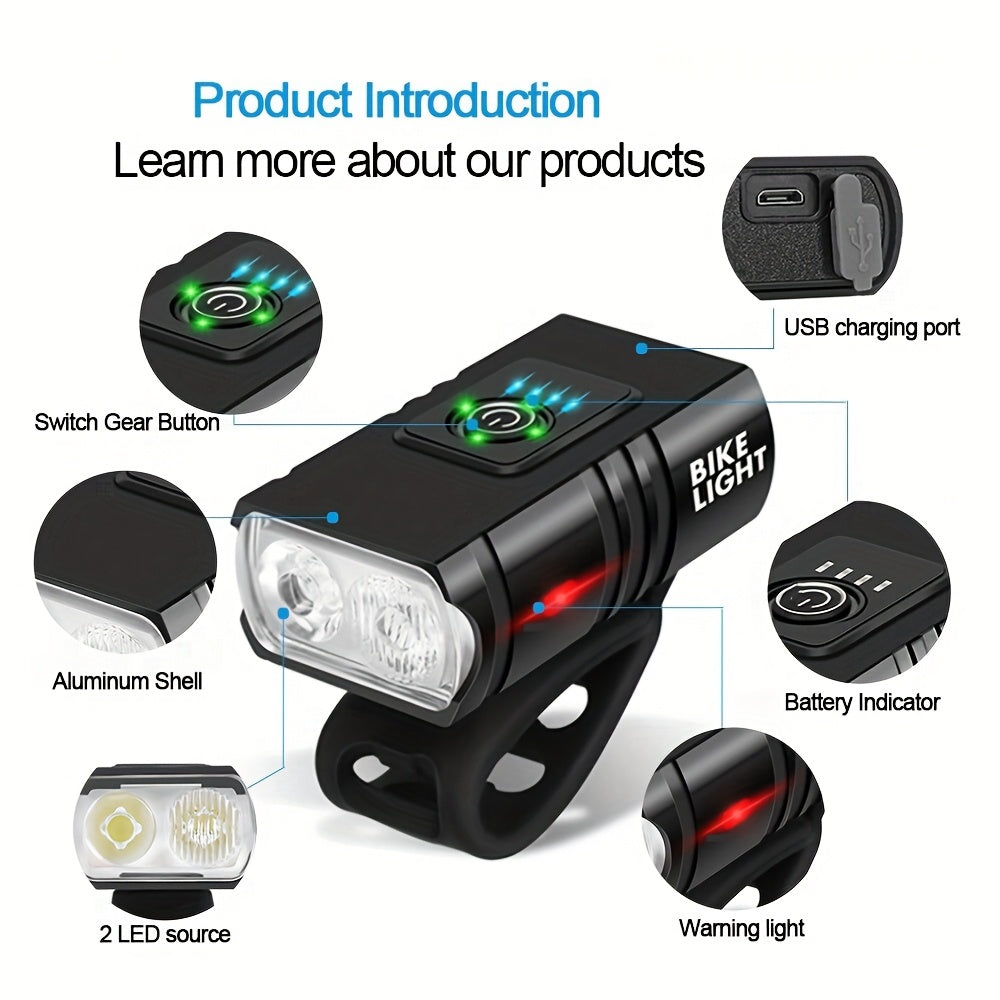 Rechargeable Dual Front and Rear Bike Lights with Super Bright Headlight, Taillight, Turn Signal, Easy-to-Install Safety Flashlight for Night Riding