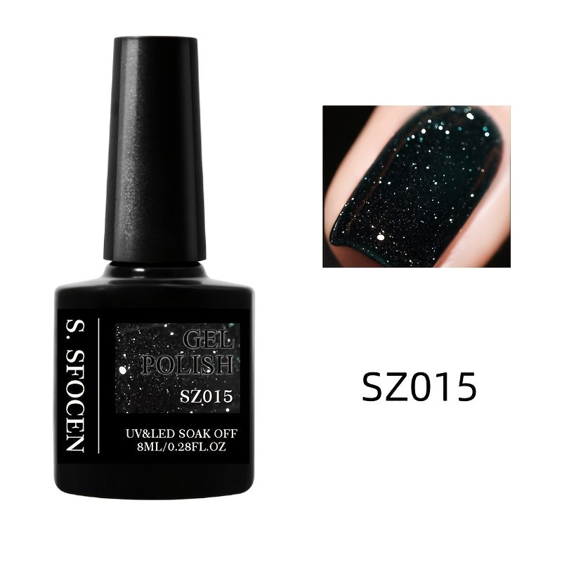 18 Colors New Disco Rhinestone Glue Ultra Bright Glitter Green Flash Nail Polish Gel with Reflective Sequins Semi-Permanent Soak Off Gel for Nails