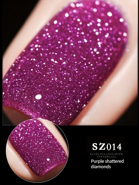 18 Colors New Disco Rhinestone Glue Ultra Bright Glitter Green Flash Nail Polish Gel with Reflective Sequins Semi-Permanent Soak Off Gel for Nails