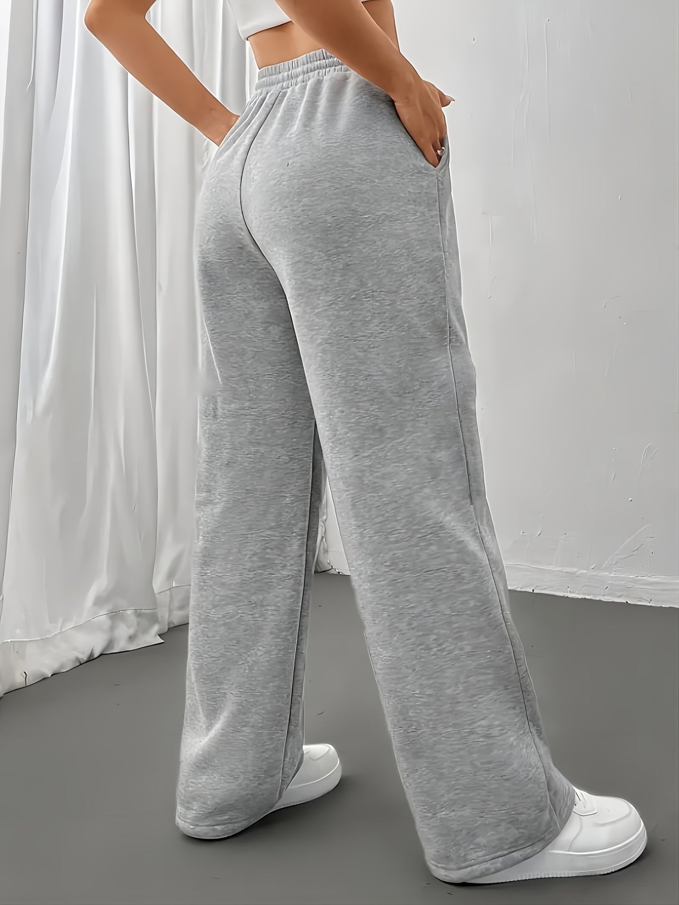 FLS0334 -Lined European and American Women's Long Pants, Loose-Fit Autumn/Winter Workwear Drawstring Casual Sweatpants