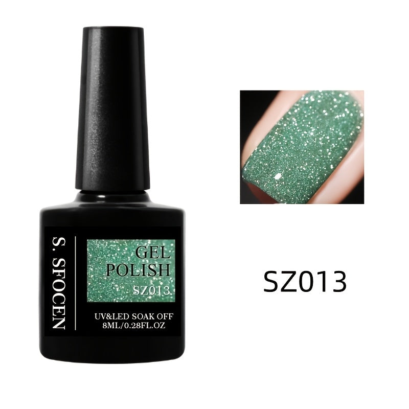 18 Colors New Disco Rhinestone Glue Ultra Bright Glitter Green Flash Nail Polish Gel with Reflective Sequins Semi-Permanent Soak Off Gel for Nails