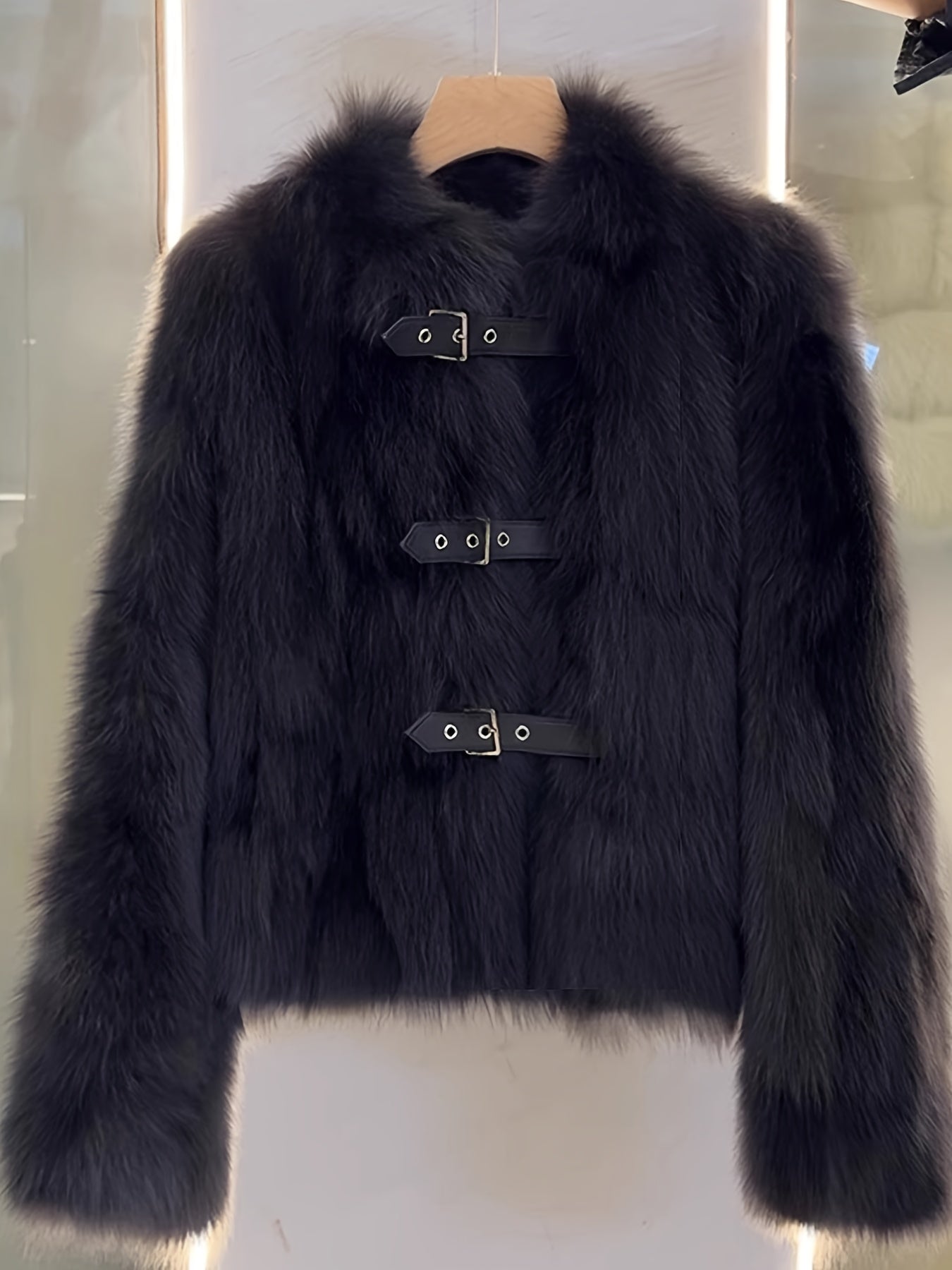 Women's Luxury Plush Fur Coat - White Fox-like Fur Jacket with Single-Button Front Closure, H-Line Silhouette & Beltless Design | Winter Warmth, Loose Fit Long Sleeve Winter Coat for Fall/Winter | Solid Color (No Pattern) | H