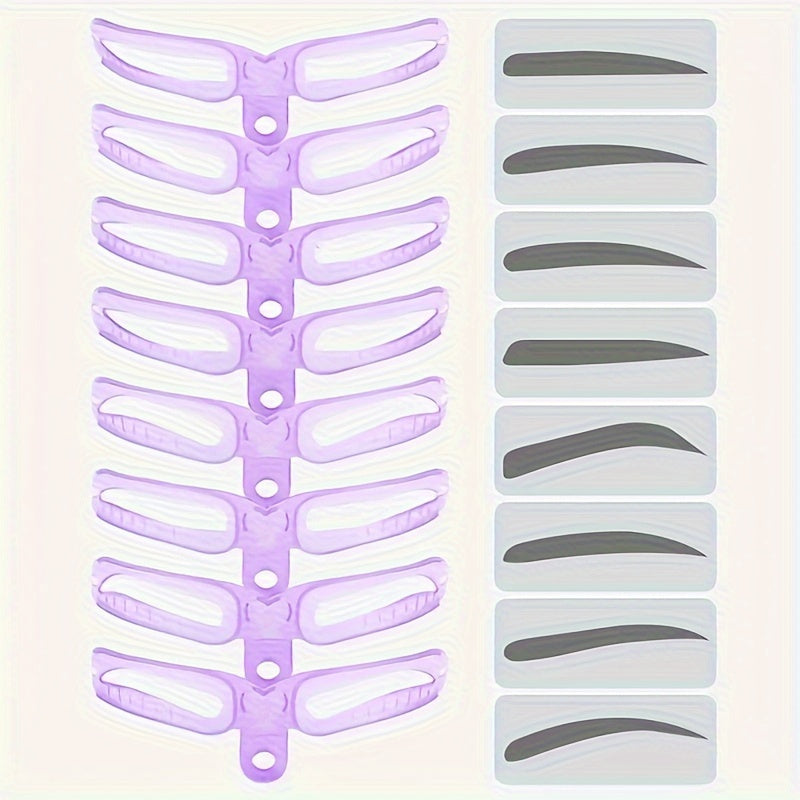 8pcs 8 Styles Reusable Eyebrow Stencil Kit With Handle - Easy Eyebrow Shaping And Template