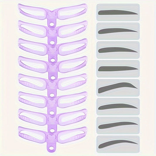 8pcs 8 Styles Reusable Eyebrow Stencil Kit With Handle - Easy Eyebrow Shaping And Template