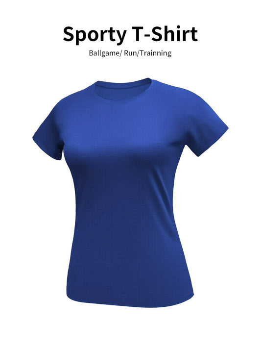 Women'S Yellow Short-Sleeve T-Shirt - Comfortable, Breathable Polyester, Round Neck, Ideal for Running, Training, and Gym Sessions, Summer Outdoor Sportswear, Training Apparel | Sporty Casualwear | Knit Construction