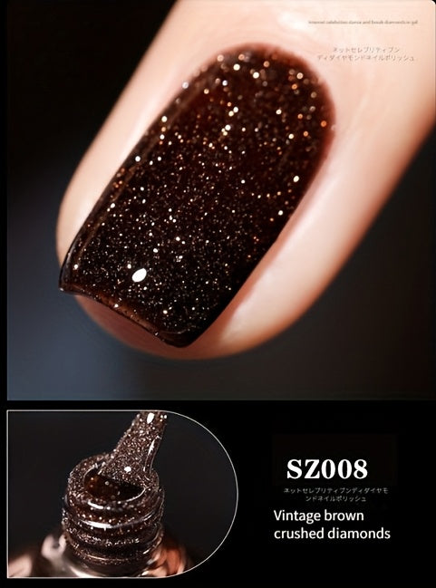 18 Colors New Disco Rhinestone Glue Ultra Bright Glitter Green Flash Nail Polish Gel with Reflective Sequins Semi-Permanent Soak Off Gel for Nails