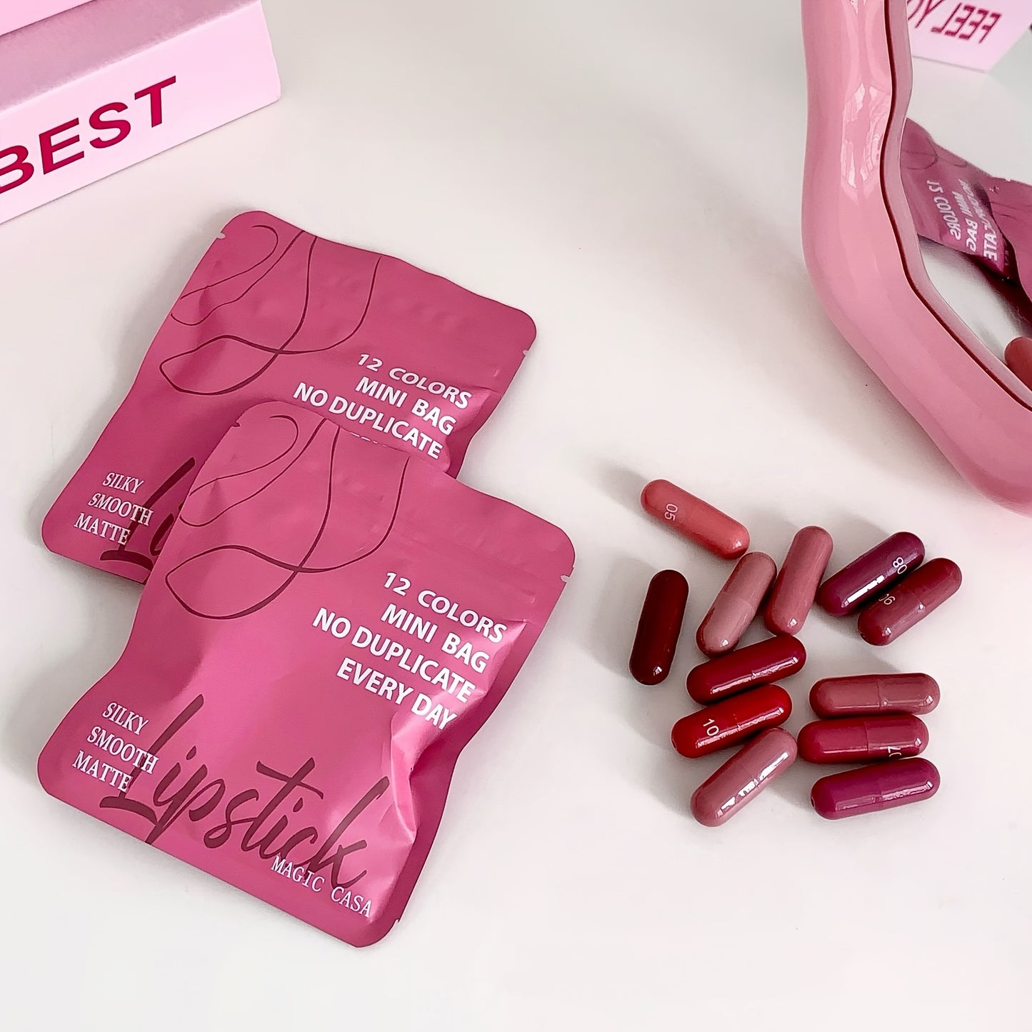 12-Color Capsule Lipstick Set - Long-Lasting Matte Finish, Non-Fading, Plant-Based Squalane, Ideal for Daily Use & Gifting, Includes 12 Vibrant Shades (Red, Orange, Yellow, Green, Blue, Purple, Pink, Black, White, Brown, Beig