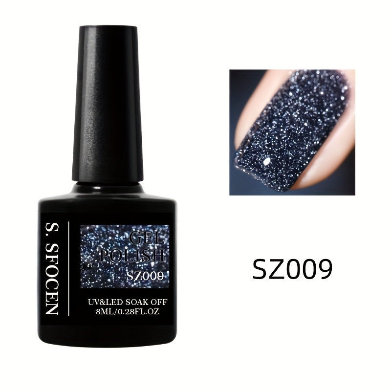 18 Colors New Disco Rhinestone Glue Ultra Bright Glitter Green Flash Nail Polish Gel with Reflective Sequins Semi-Permanent Soak Off Gel for Nails