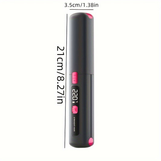 1pc Mini 2-in-1 Wireless Hair Straightener & Curler - USB Rechargeable 4500mAh, Anti-Scald Constant Temp Control, Ionic Care Technology, LCD Display, Portable Travel Flat Iron & Curling Wand for Dry Hair