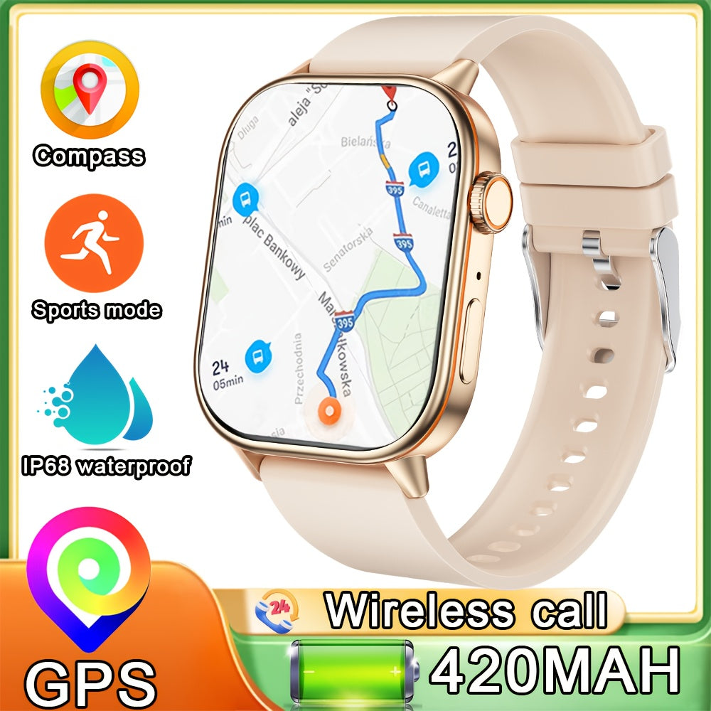 The 2025 new fashion smartwatch with built-in GPS features a 2.01-inch large screen, a 420mAh battery, supports AI voice commands, wireless calls and text reminders, over 100 sports modes, suitable for both women and men. It