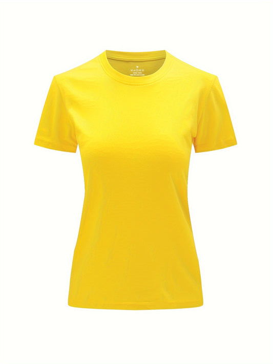 Solid Crew Neck T-Shirt, Casual Short Sleeve Top For Spring & Summer, Women'S Clothing