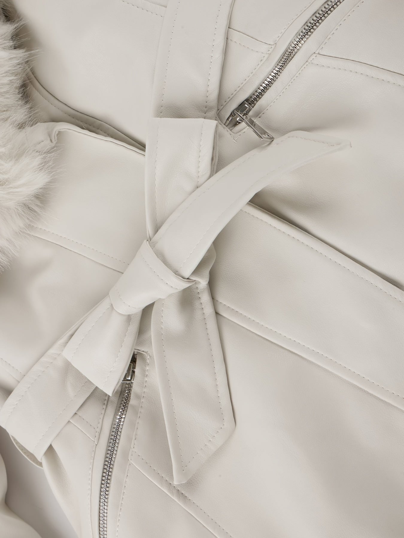 Women's Elegant Winter Jacket with Detachable Fake Fur Collar & Lapel - Belted Coat, Solid Color Long Sleeve Outerwear for Fall/Winter, Non-Stretch for Dresses/Skirts/Jeans