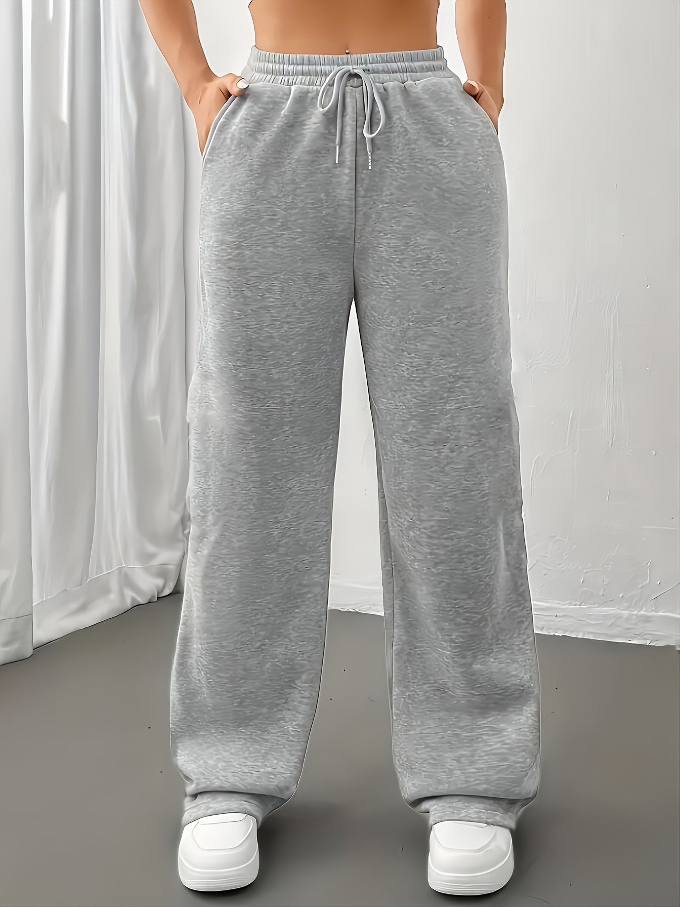 FLS0334 -Lined European and American Women's Long Pants, Loose-Fit Autumn/Winter Workwear Drawstring Casual Sweatpants
