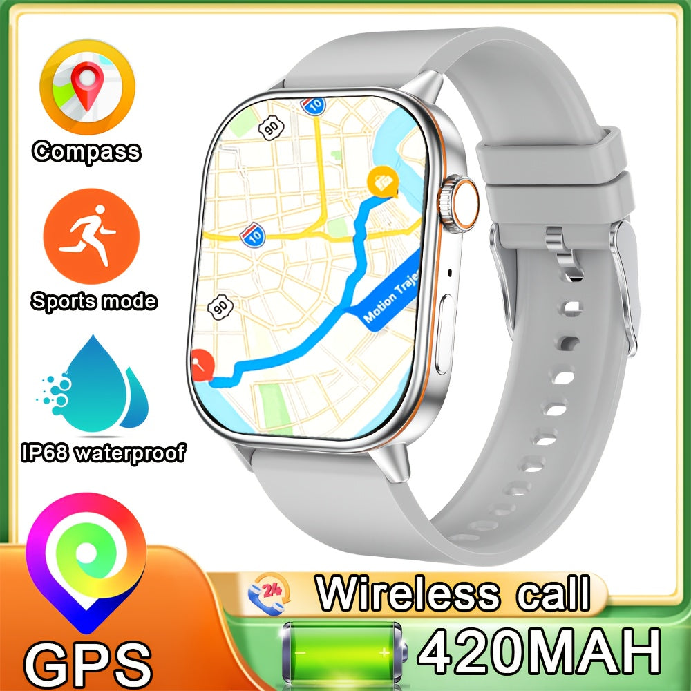 The 2025 new fashion smartwatch with built-in GPS features a 2.01-inch large screen, a 420mAh battery, supports AI voice commands, wireless calls and text reminders, over 100 sports modes, suitable for both women and men. It
