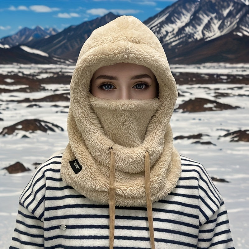 Three-in-One Upgraded Thickened Winter Plush Balaclava with Hood - Elastic Drawstring Closure, Lightweight and Warm for Cycling, Skiing, Outdoor Sports, 4 Colors Available, Mother'S Day, Independence Day Scene Festival, Fathe