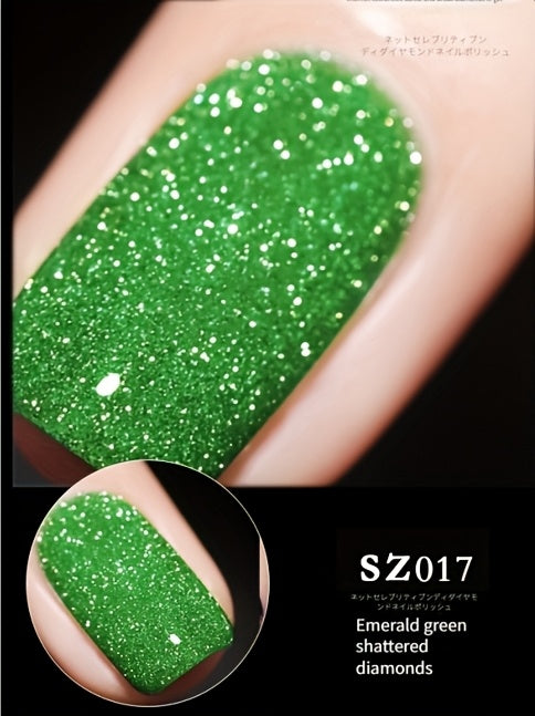 18 Colors New Disco Rhinestone Glue Ultra Bright Glitter Green Flash Nail Polish Gel with Reflective Sequins Semi-Permanent Soak Off Gel for Nails