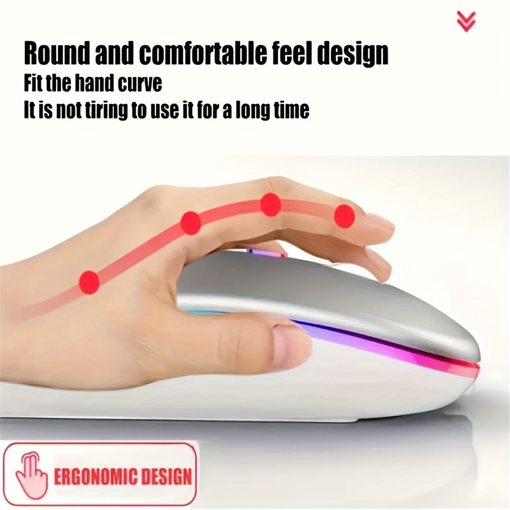 Rechargeable LED Backlit Wireless Mouse, Ultra-Thin 2.4G/5.2 Dual Mode Silent Portable USB Optical Gaming Mouse, Compatible with Laptop/Desktop/Tablet, Ambidextrous Design, 500mAh Battery, Type-C Charging, No Charger Included