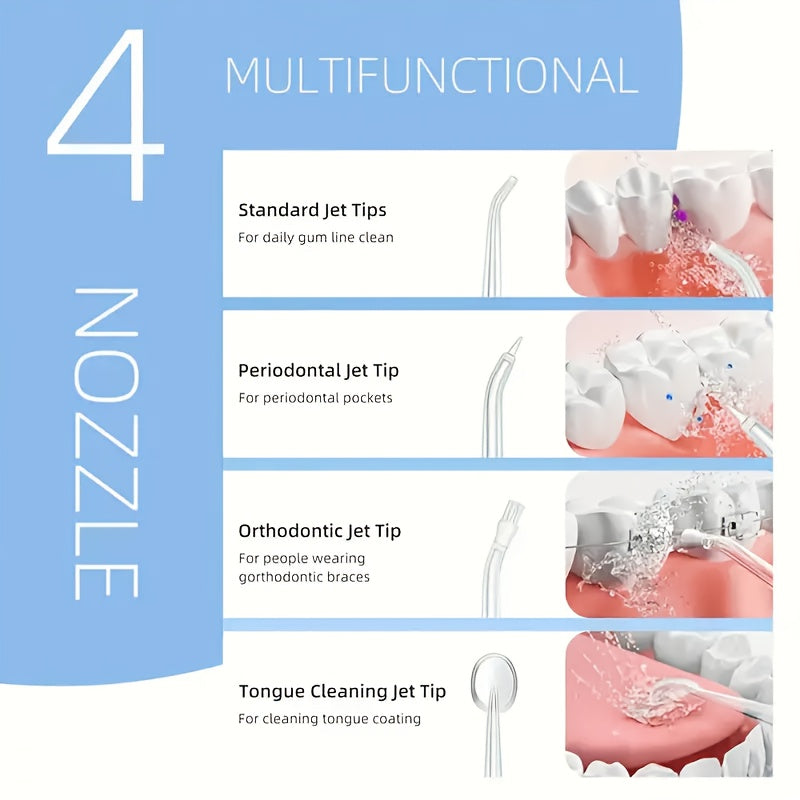 Wireless Electric Water Flosser Set with 4 Nozzles - 360° Rotatable Nozzle, USB Charging, Lithium Battery, Suitable for Daily Teeth Care and Gum Cleaning, Dental Flosser, Mouth Irrigator, Tooth Cleaner, Dental Irrigator, Wat