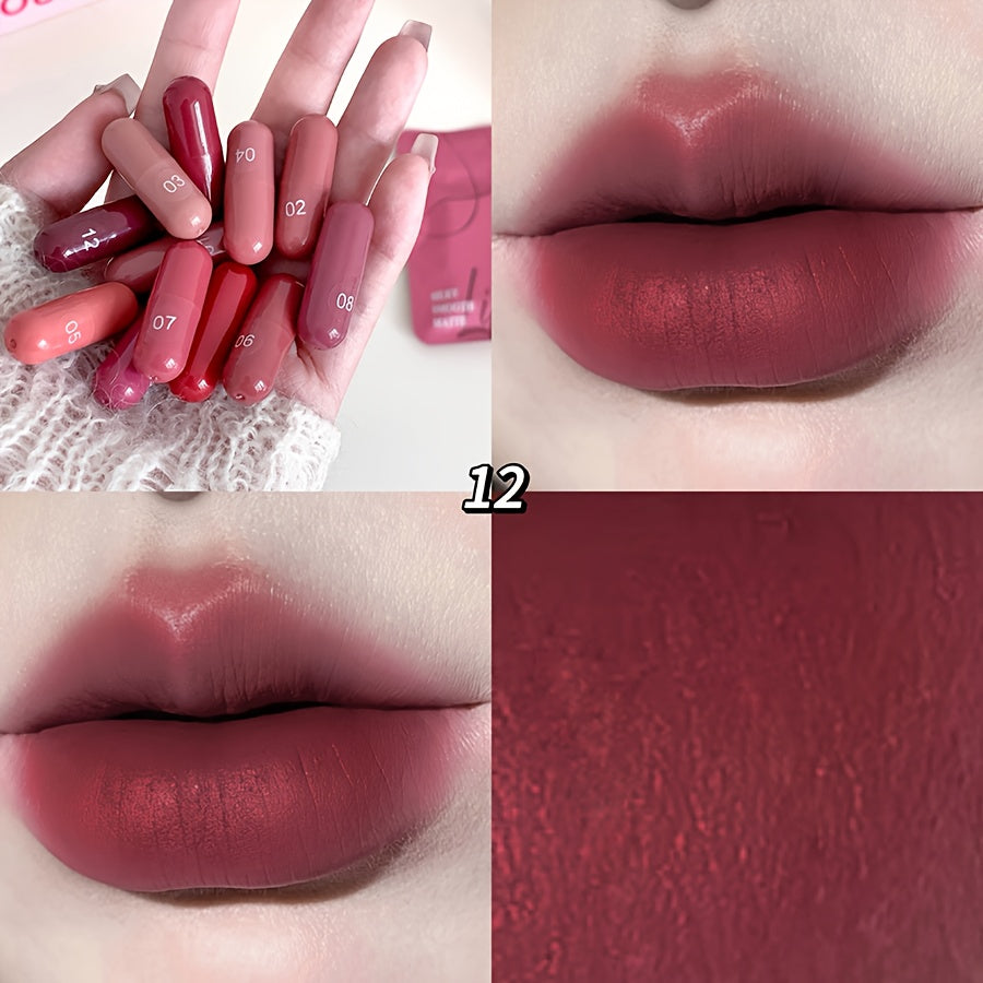 12-Color Capsule Lipstick Set - Long-Lasting Matte Finish, Non-Fading, Plant-Based Squalane, Ideal for Daily Use & Gifting, Includes 12 Vibrant Shades (Red, Orange, Yellow, Green, Blue, Purple, Pink, Black, White, Brown, Beig