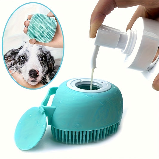 2-in-1 Silicone Pet Grooming Brush with Massage Balls - Dual-Head Design for Cats, Dogs & Small Animals - Gentle Bath & Massage Tool for Sensitive Light Beige, Ergonomic Handle for Easy Grooming, Durable & Safe for Bath Time,