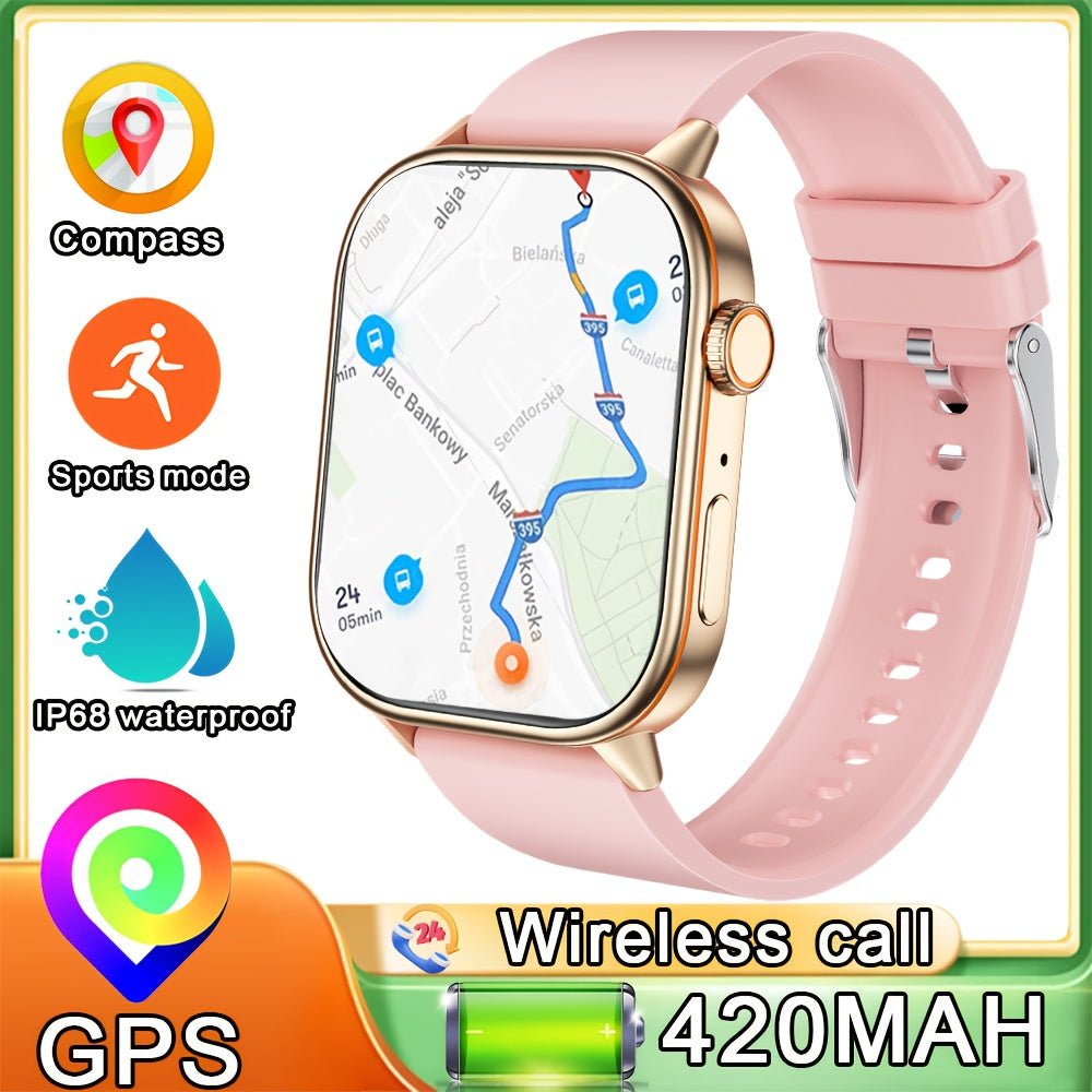 The 2025 new fashion smartwatch with built-in GPS features a 2.01-inch large screen, a 420mAh battery, supports AI voice commands, wireless calls and text reminders, over 100 sports modes, suitable for both women and men. It